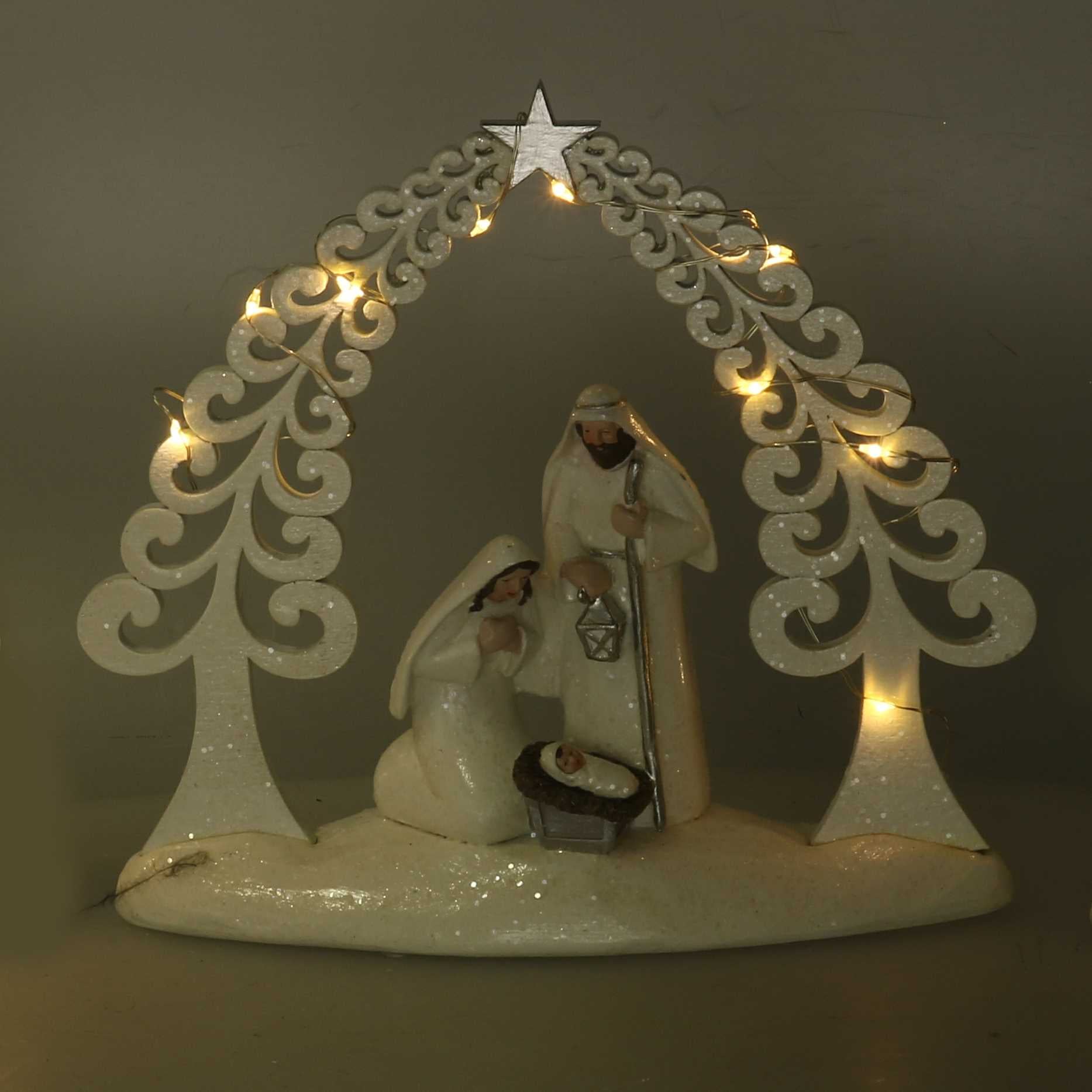 Natività resina bianco con led cm 20x5,5xh17