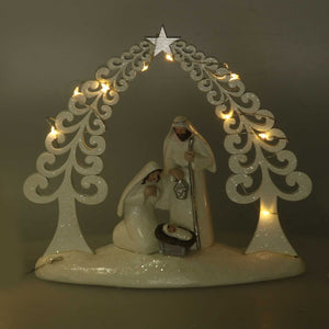 Natività resina bianco con led cm 20x5,5xh17