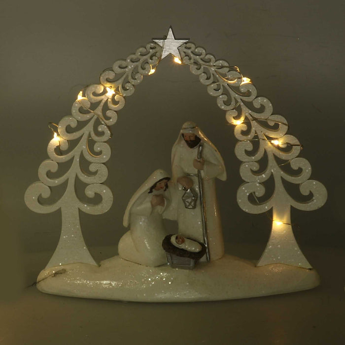 Natività resina bianco con led cm 20x5,5xh17