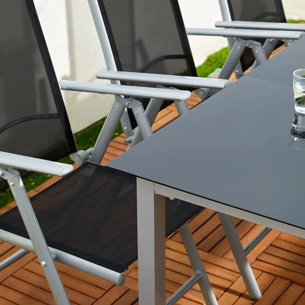 Tavolo e Sedie da Giardino Alluminio Bern 9 pz Schienale Regolabile Set da Pranzo Esterno