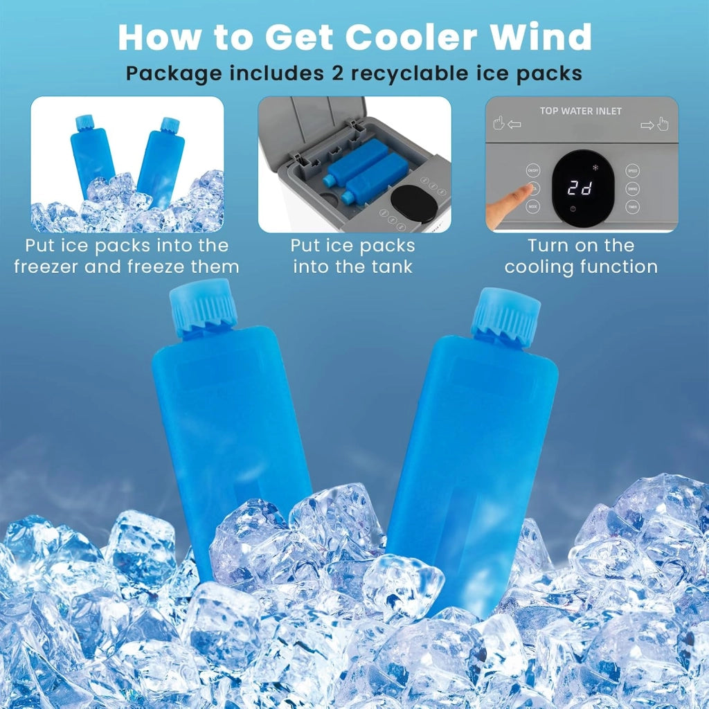 Ventilatore Condizionatore, 3 in 1 Ventilatore & Umidificatore & Raffrescatore, 3 Velocità, 2 Serbatoi d'Acqua, Timer 12H, Telecomando, per Salone, Camera da Letto, Ufficio (Grigio)