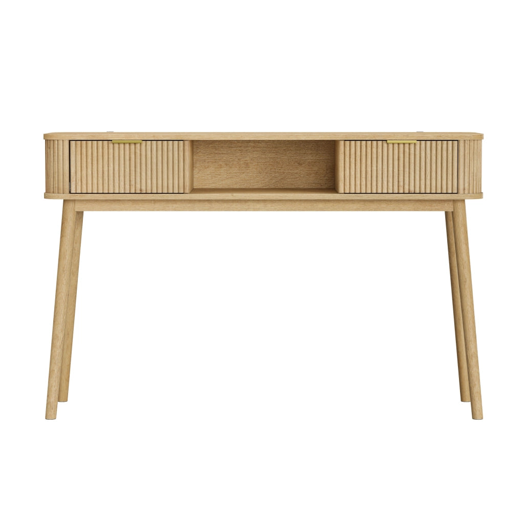 Consolle con 2 cassetti e ripiano aperto in MDF rovere