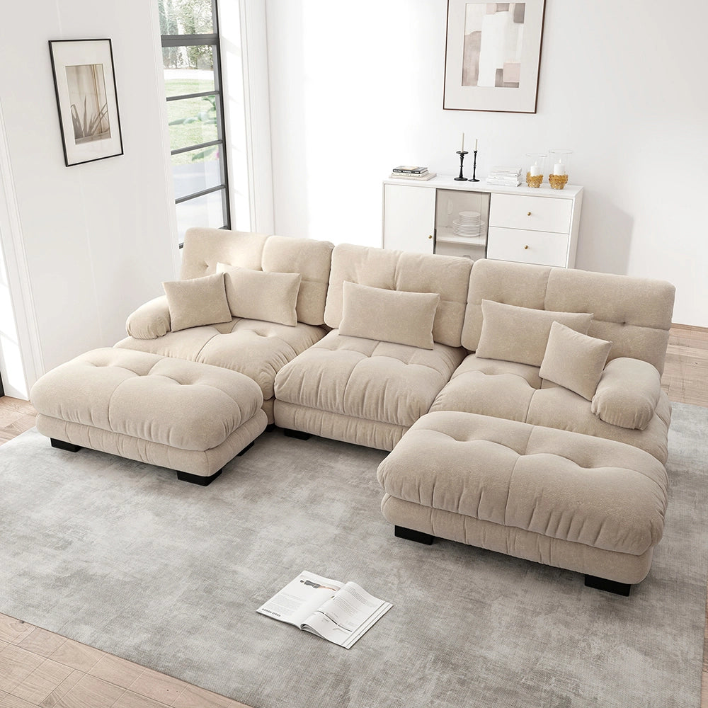 Divano angolare modulare di lusso - Xylo - Forma U extra large, trasformabile con pouf, chenille marrone chiaro