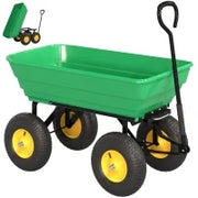 Carrello da Giardino 75L in Acciaio e PP con Vasca ribaltabile e Maniglia, 109x52x94 cm, Verde