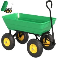 Carrello da Giardino 75L in Acciaio e PP con Vasca ribaltabile e Maniglia, 109x52x94 cm, Verde