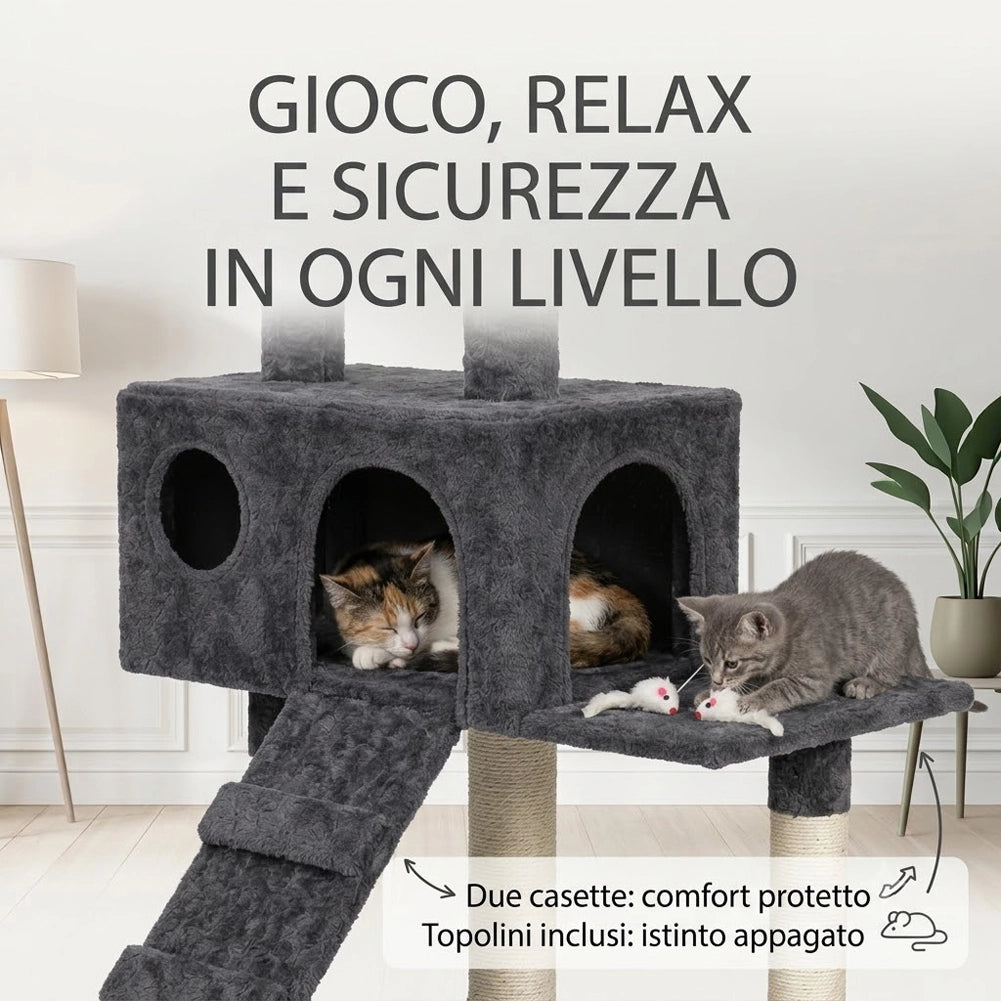 Tiragraffi per Gatti Albero Sisal Parco Giochi Gatto Tira Graffi Alto 170cm Grey