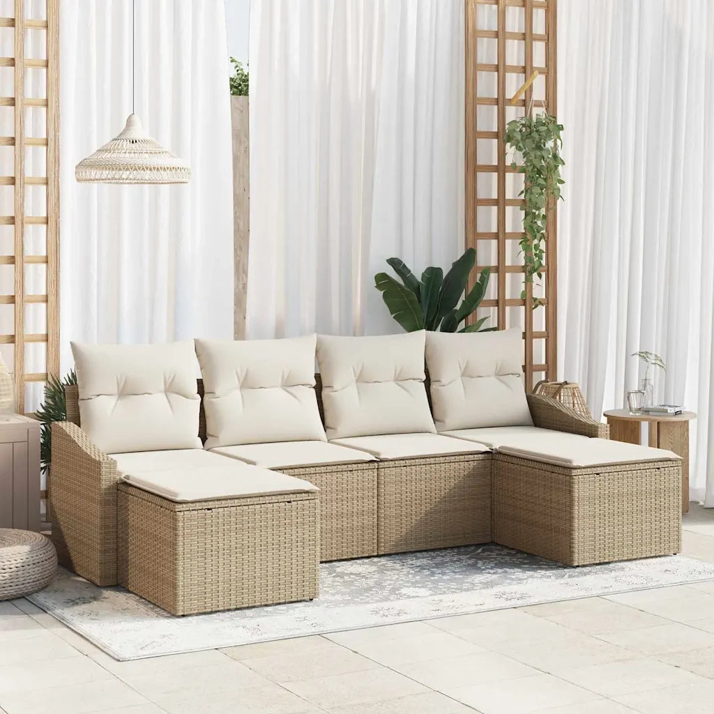 Set di divani con cuscino 6 pcs Beige polyrattan