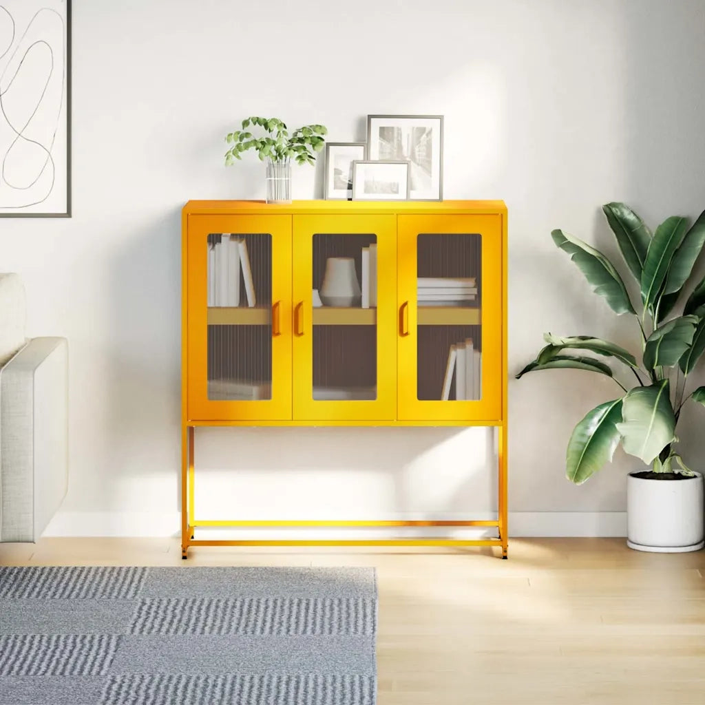 Credenza-Buffet-Armadio da cucina Giallo Senape 100,5x39x107cm Acciaio Laminato Freddo 910222