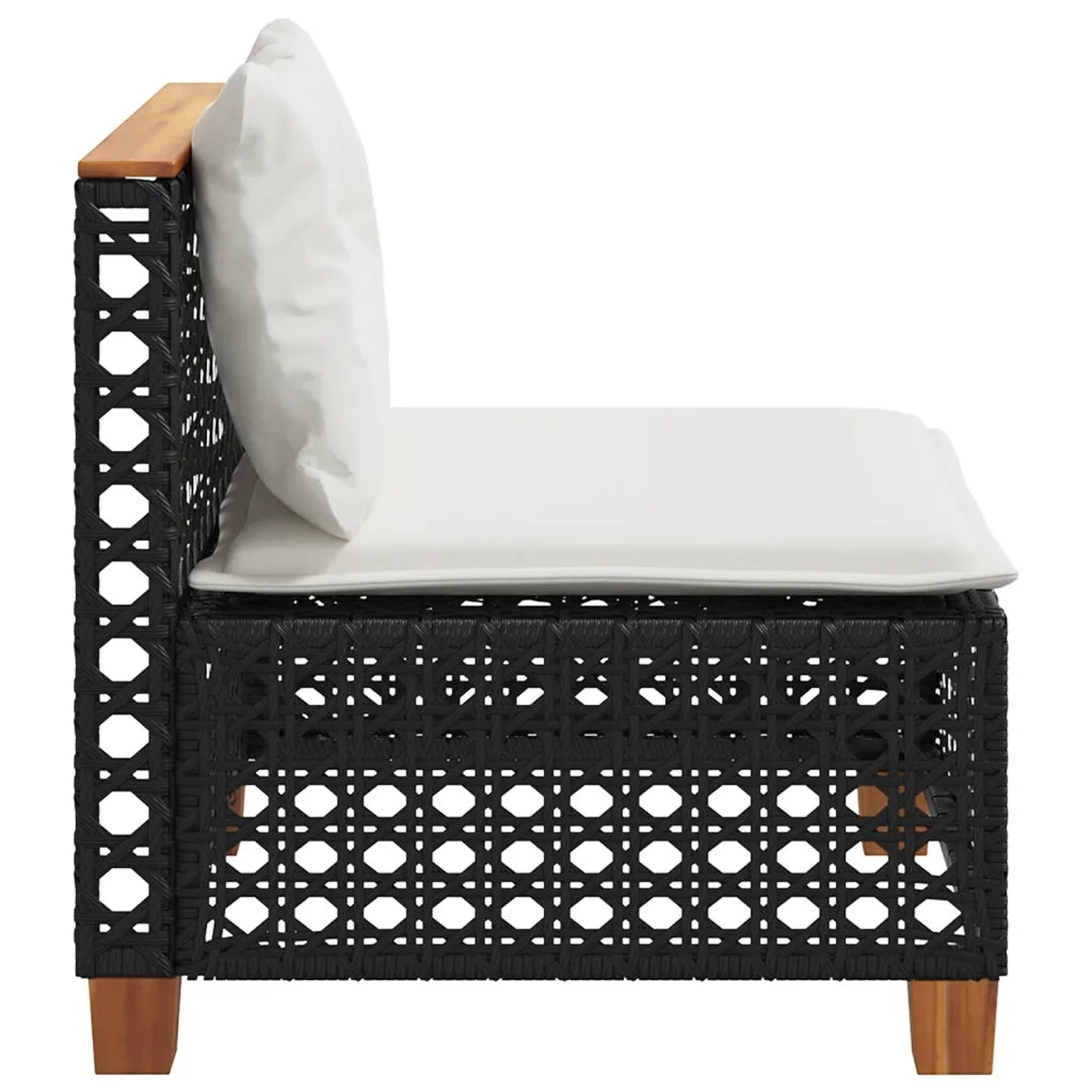 Divano Giardino Senza Braccioli con Cuscini Nero in Polyrattan 365926