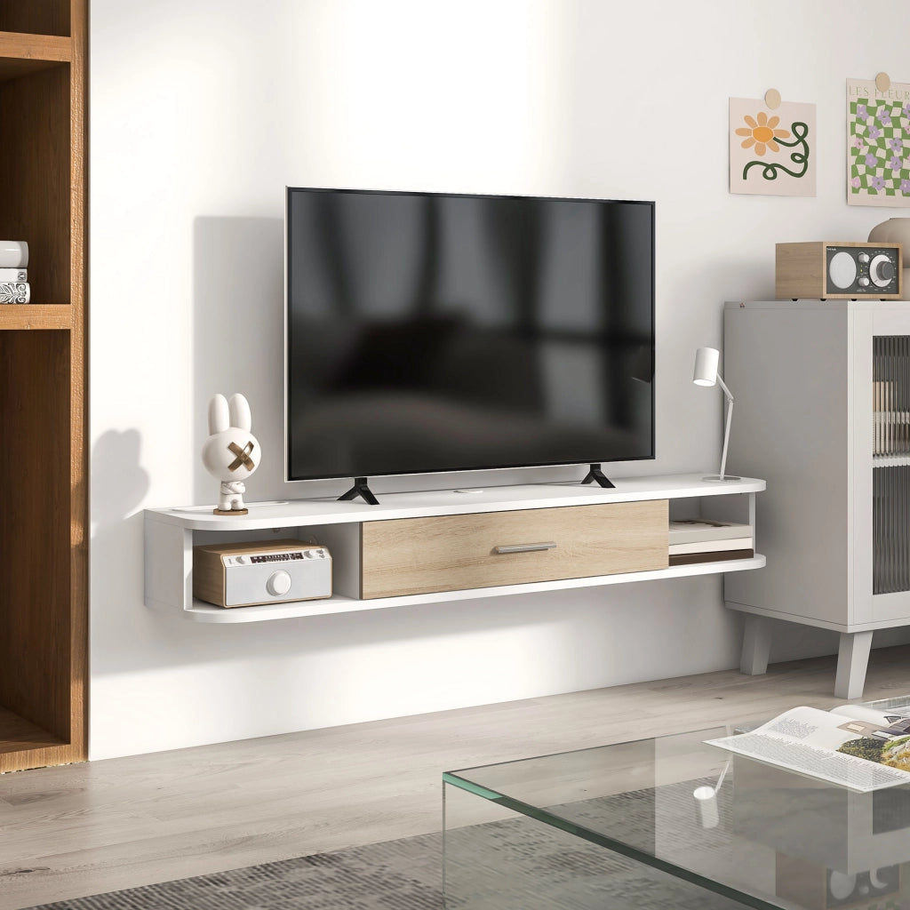 Mobile TV a parete fino a 50 pollici con ripiani aperti e ante bianco ¨C Xylo ¨C Bianco