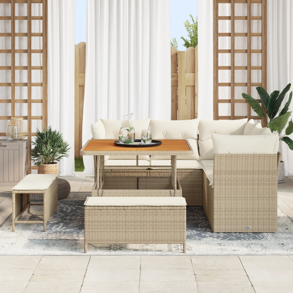 Set di SofÃ  da Giardino 8 Pezzi con Cuscini Beige Rattan Poly Acacia