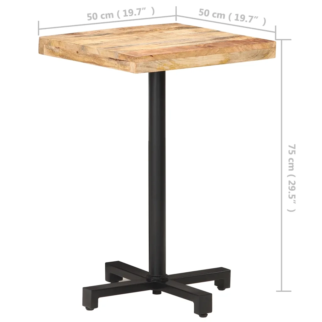 Tavolino da Bistrot-Tavolino da Salotto Quadrato 50x50x75 cm Legno di Mango Grezzo