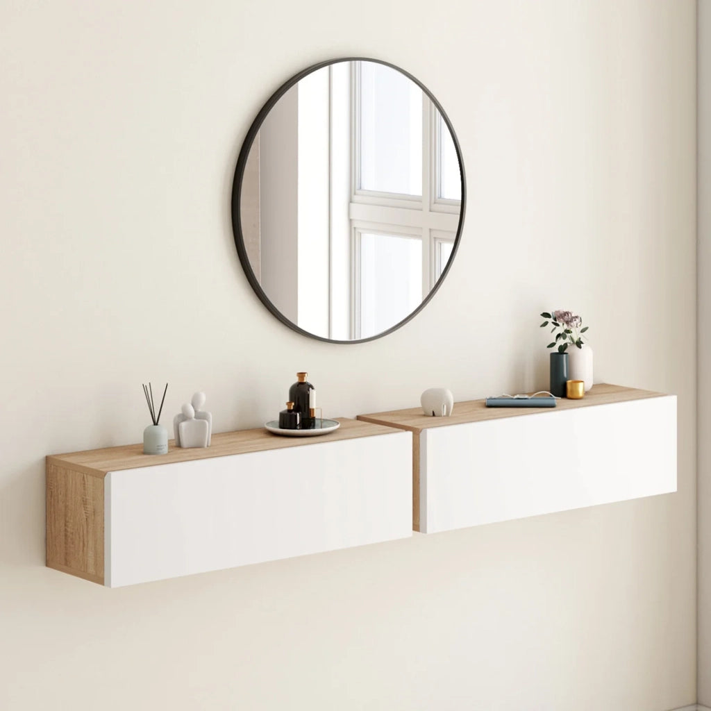 IDMarket - Set di 2 scaffali a parete ELYOS a 1 anta in legno e bianco