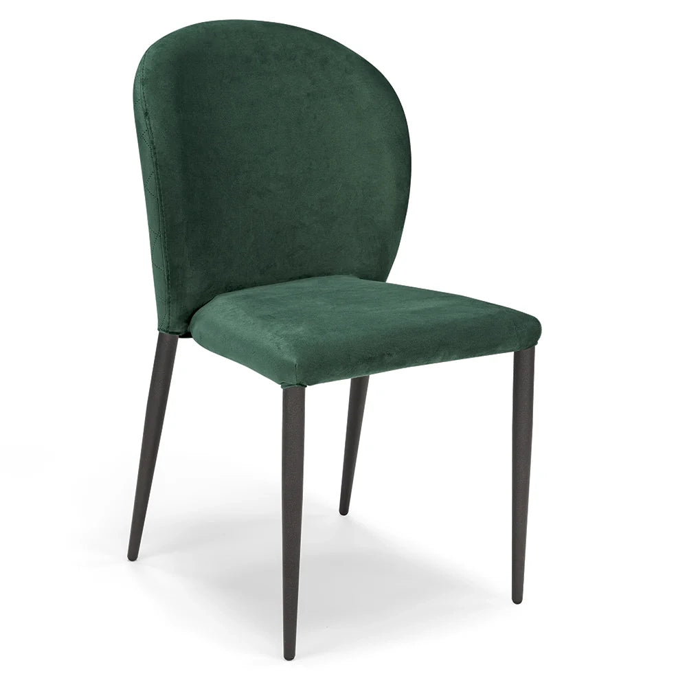 Set 4 sedie da pranzo imbottite in velluto GHIBLI LUX MADE IN ITALY, schienale a poltroncina, gambe robuste in metallo, design moderno, tessuto idrorepellente, colore Verde Smeraldo
