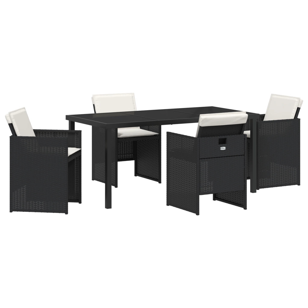 Set da Pranzo per Giardino di 5 Pezzi con Cuscini Rattan Polivinilico Nero