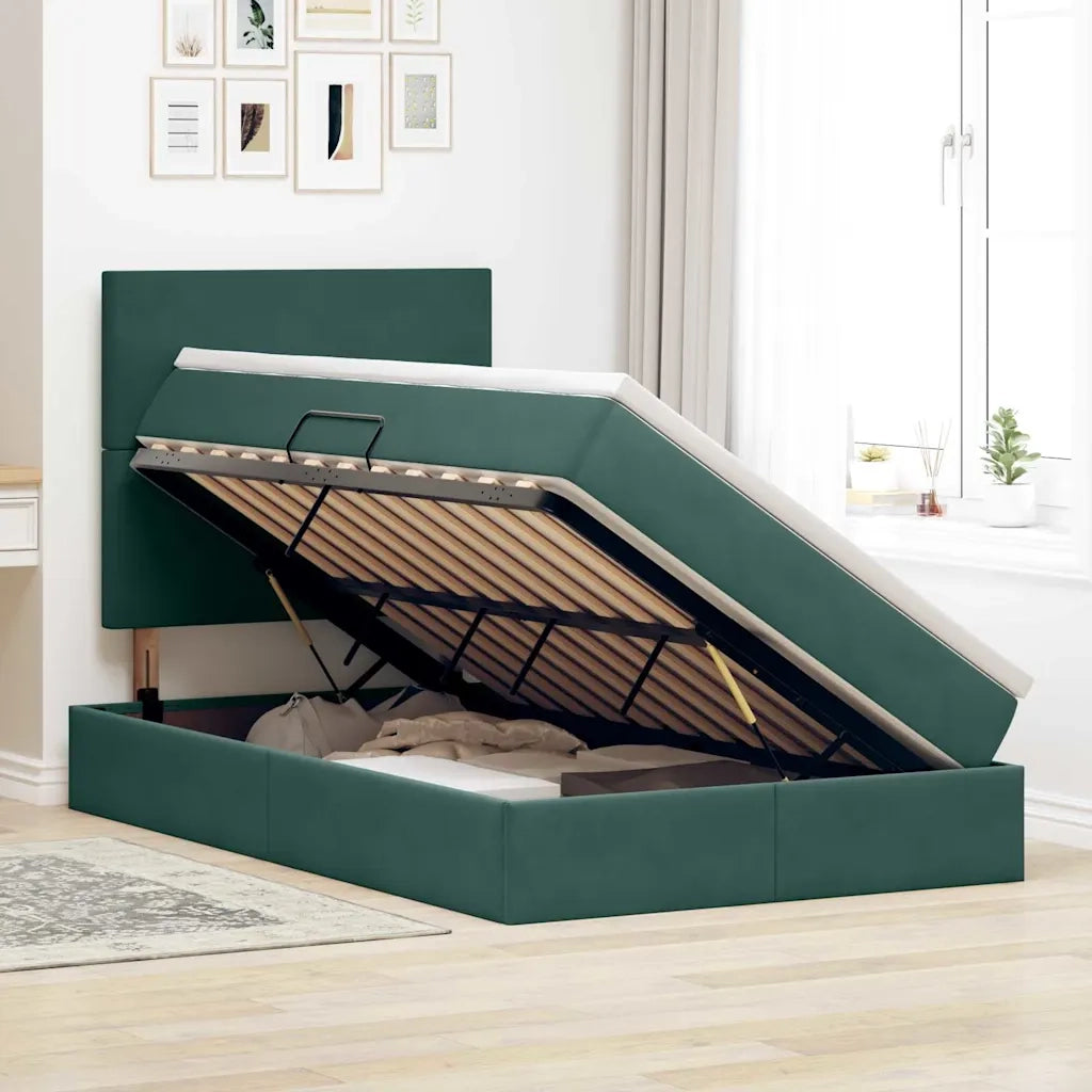 Letto con contenitore e LED Verde Scuro 120 x 200 cm Velluto 3372600