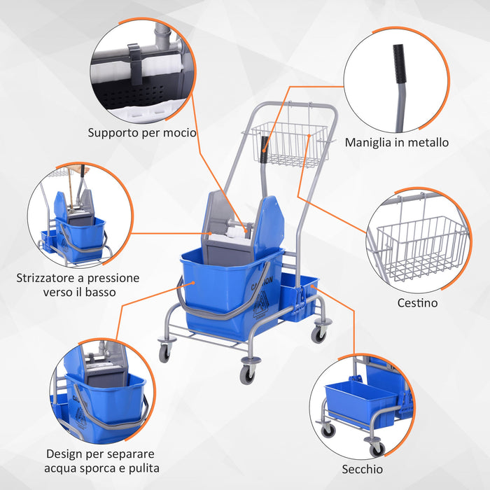 Carrello Pulizie Professionale con Secchio 25L e Strizzatore Blu