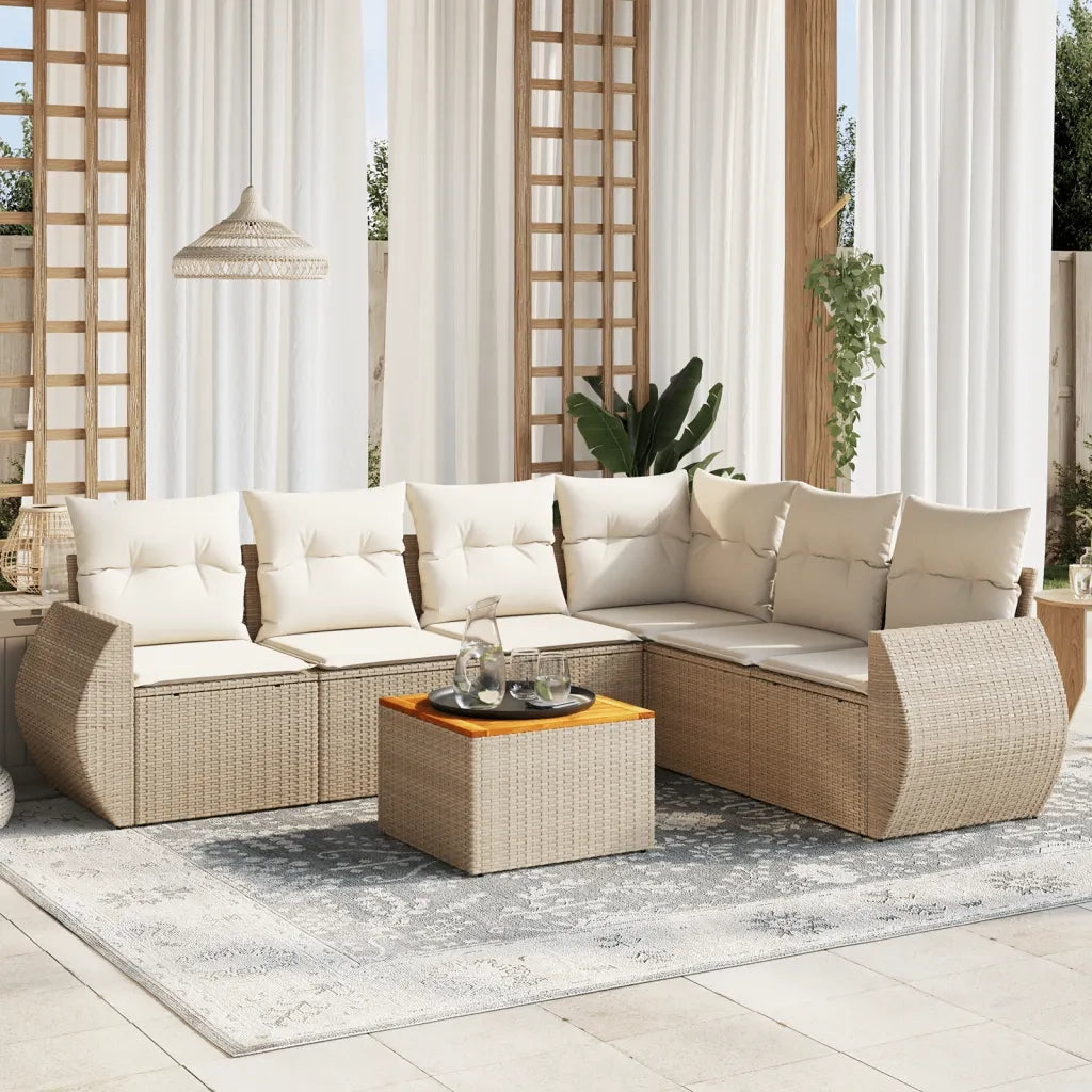 Set Divani da Giardino 7 pz con Cuscini Beige in Polyrattan 3257353