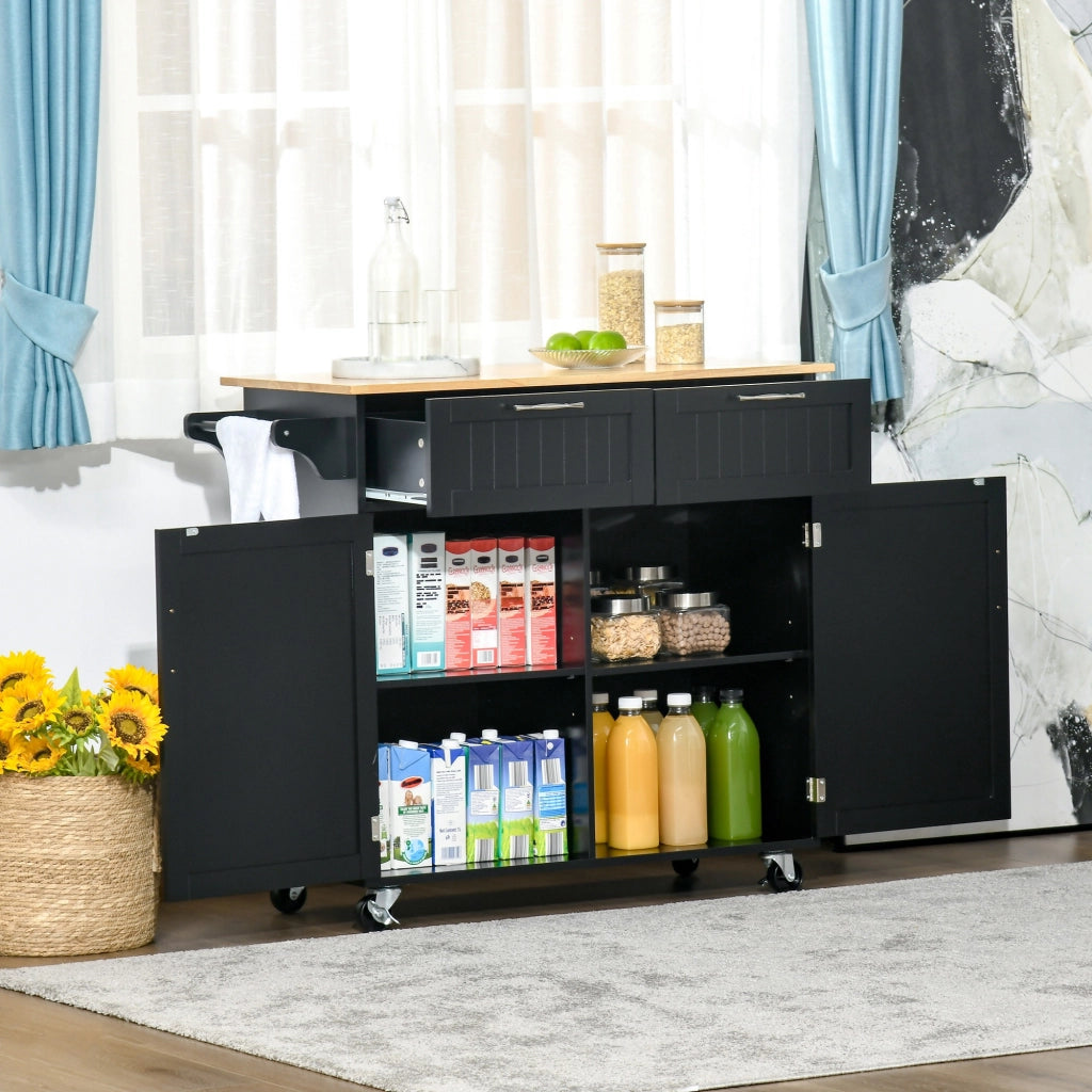 Carrello Cucina Multiuso con Cassetti e Ante ¨C Zephmum ¨C Legno 104x46x91 Nero