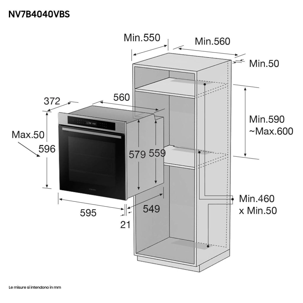 Samsung NV7B4040VBS Forno Elettrico Multifunzione da incasso a Vapore Capacita' 76 Litri Classe Energetica A 20 Programmi Wi-Fi Vocale Assistente 59,5 cm Nero-Acciaio Inossidabile