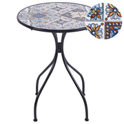 Tavolo da bistrot per esterni in metallo con piano in mosaico e struttura in ferro nero stile vintage