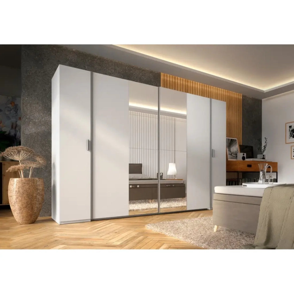 Armadio 4 porte con specchio STAR – Bianco – Con appendiabiti – L264 cm