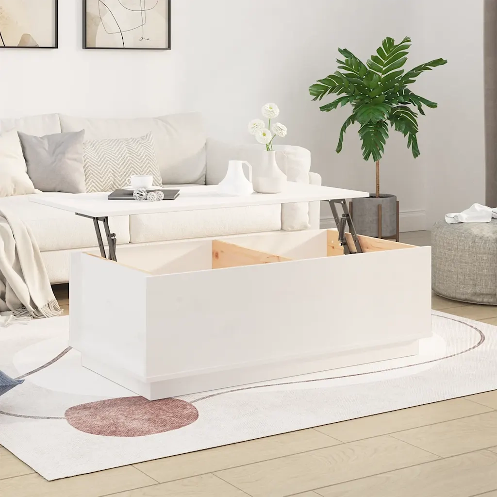 Tavolino da Salotto Bianco 100x50x35 cm Legno Massello di Pino 813421
