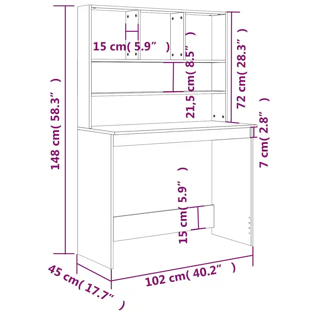 Scrivania con Mensole-Scrivanie per ufficio e studio Nera 102x45x148 cm in Legno Multistrato