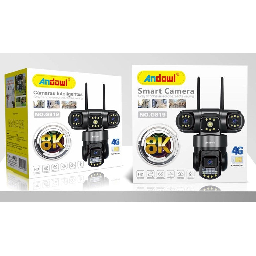 Trade Shop - Telecamera Di Sorveglianza Sicurezza Ip Ptz 4g 8k 12mp Tripla Lente Schermo Audio Q-g819 -