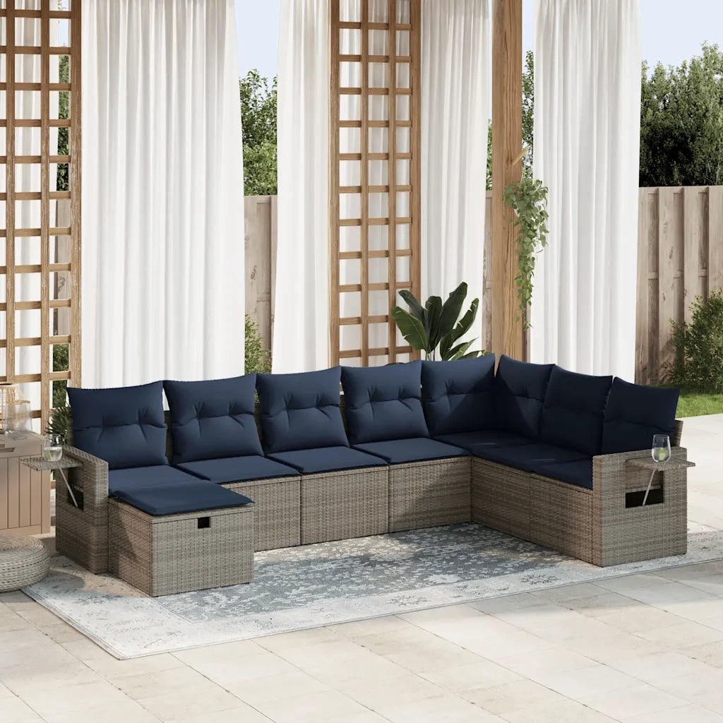 vidaXL Set Divano da Giardino 8 pz con Cuscini Grigio in Polyrattan