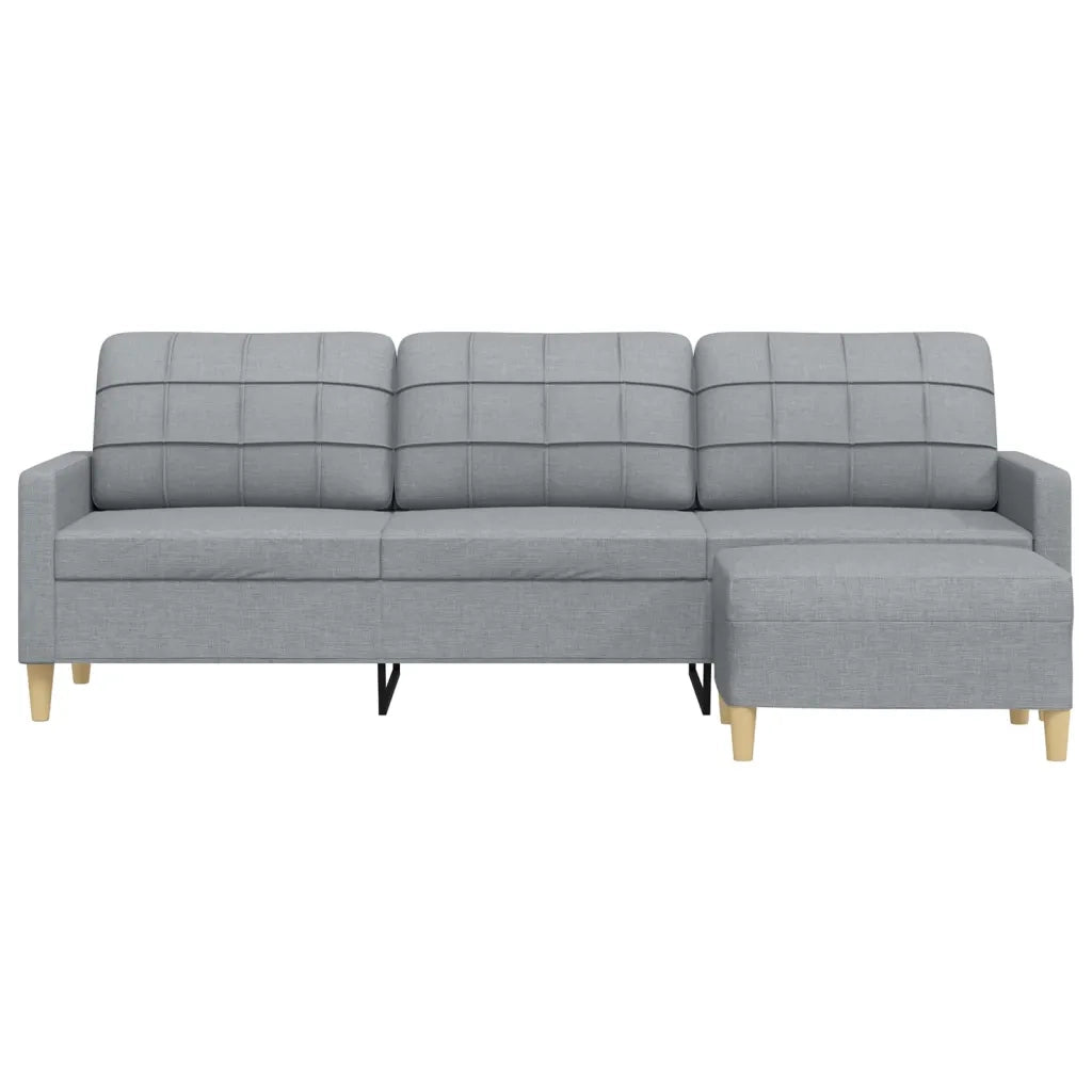 Divano a 3 Posti con Poggiapiedi-Sofa 3 Posti con Poggiapiedi Grigio Chiaro 210cm in Tessuto