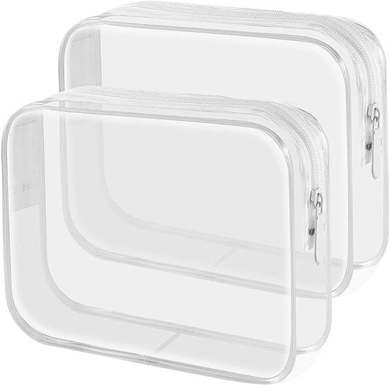 Set di bagagli trasparenti, contenitori per liquidi per il trasporto, set di contenitori per il trucco trasparenti, accessorio di viaggio per la mano, set di bagagli trasparenti per donne e uomini (2 pezzi)