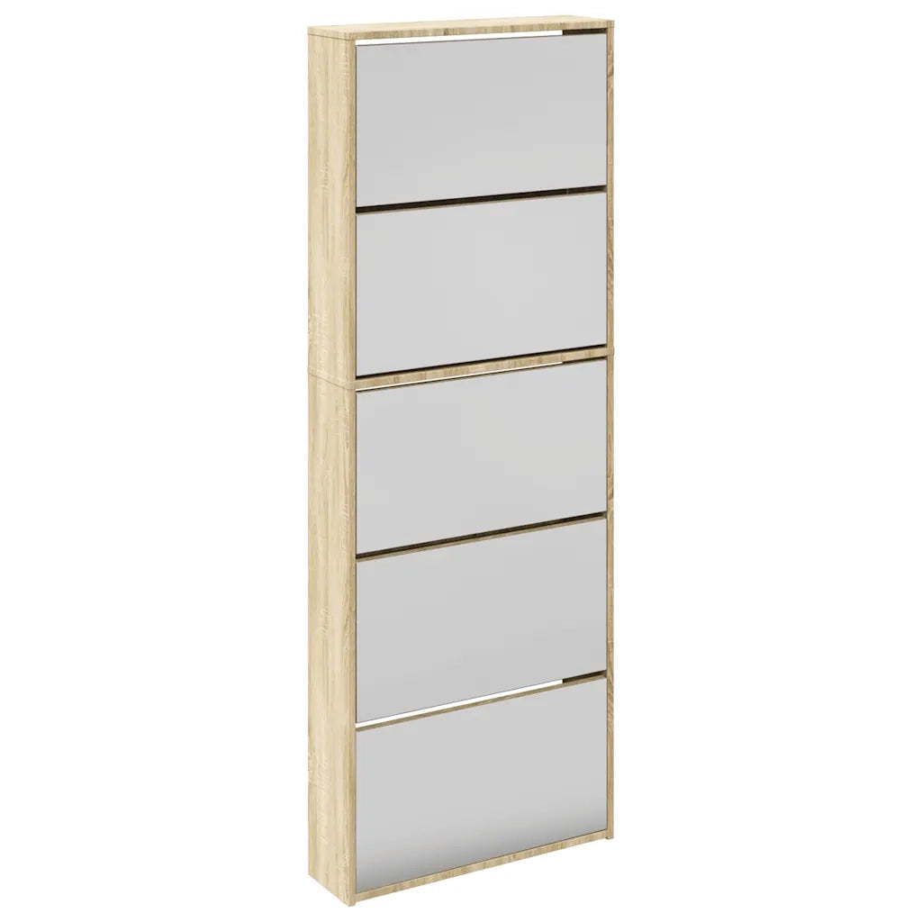 Scarpiera a 5 Strati con Specchio Rovere 63x17x169,5 cm  cod mxl 50699