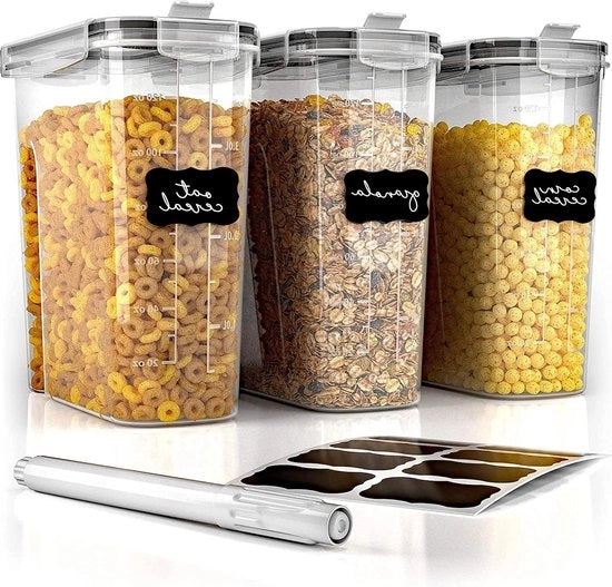 Set di conservazione per contenitori di cereali | Scatole di conservazione aereodinamiche per alimenti secchi - 3 pezzi - armadietto di magazzino della cucina