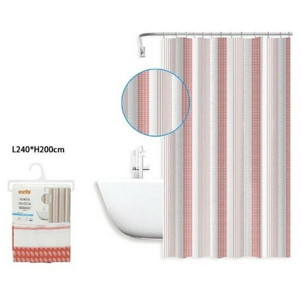 Trade Shop - Tenda Doccia Antimuffa Impermeabile 240x200 Cm Con Anelli Bagno 59814 Righe Rosa -