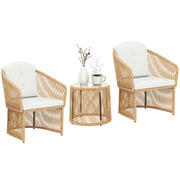 Set Bistrot Rattan 3 Pezzi con Tavolo Tondo Vetro e Cuscini ¨C zephmum ¨C Cremewei?