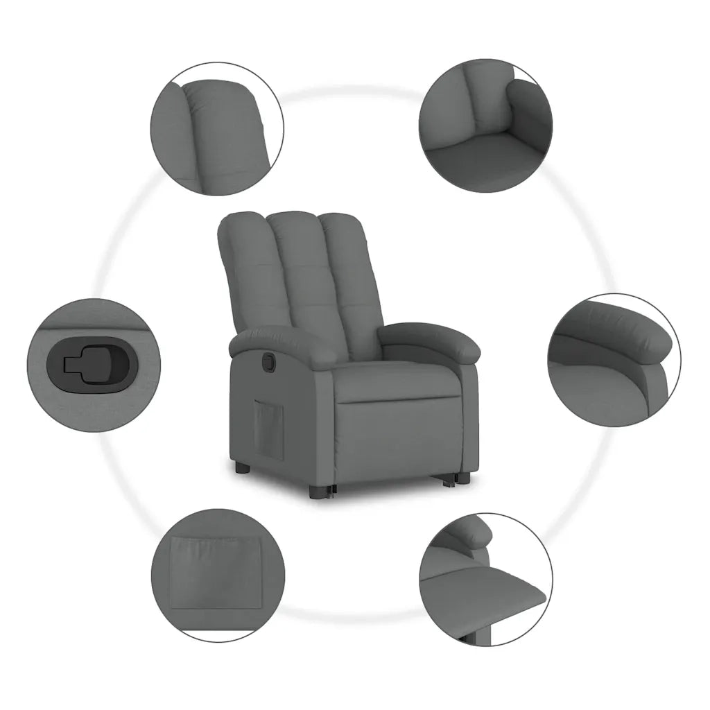 Poltrona | Sedia Relax Alzapersona Reclinabile Grigio Scuro in Tessuto