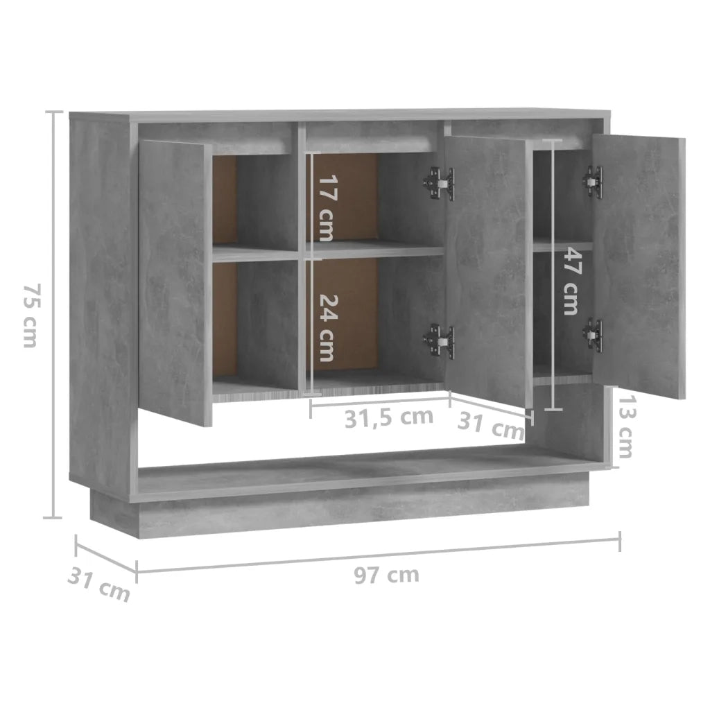 Credenza-Buffet-Armadio da cucina Grigio Cemento 97x31x75 cm in Truciolato