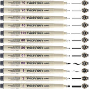 Set di pennarelli a sanguigna 12 pezzi per calligrafia pennarelli a velluto neri con diverse larghezze di linea pennarelli acqua-resistenti per artisti illustrazioni schizzi tecnici - Micron