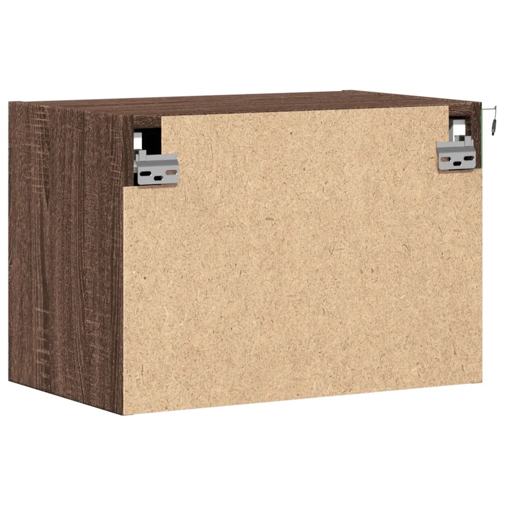 Comodini a Parete con luci LED 2 pz-Set di 2 Tavolino da notte Rovere Marrone 625394