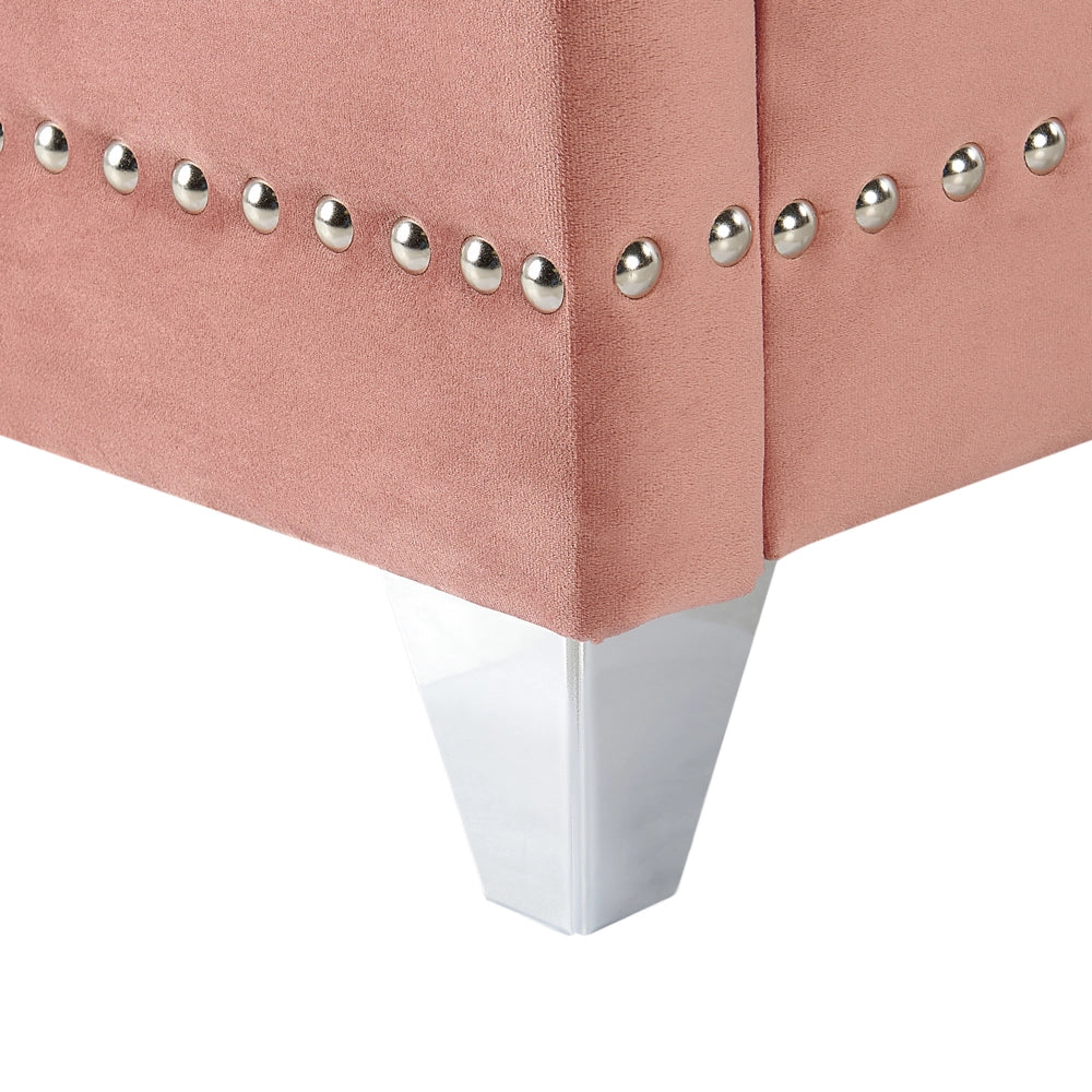 Letto in velluto color rosa 160 x 200 cm testiera alta decorata con bottoncini stile retrò e tradizionale