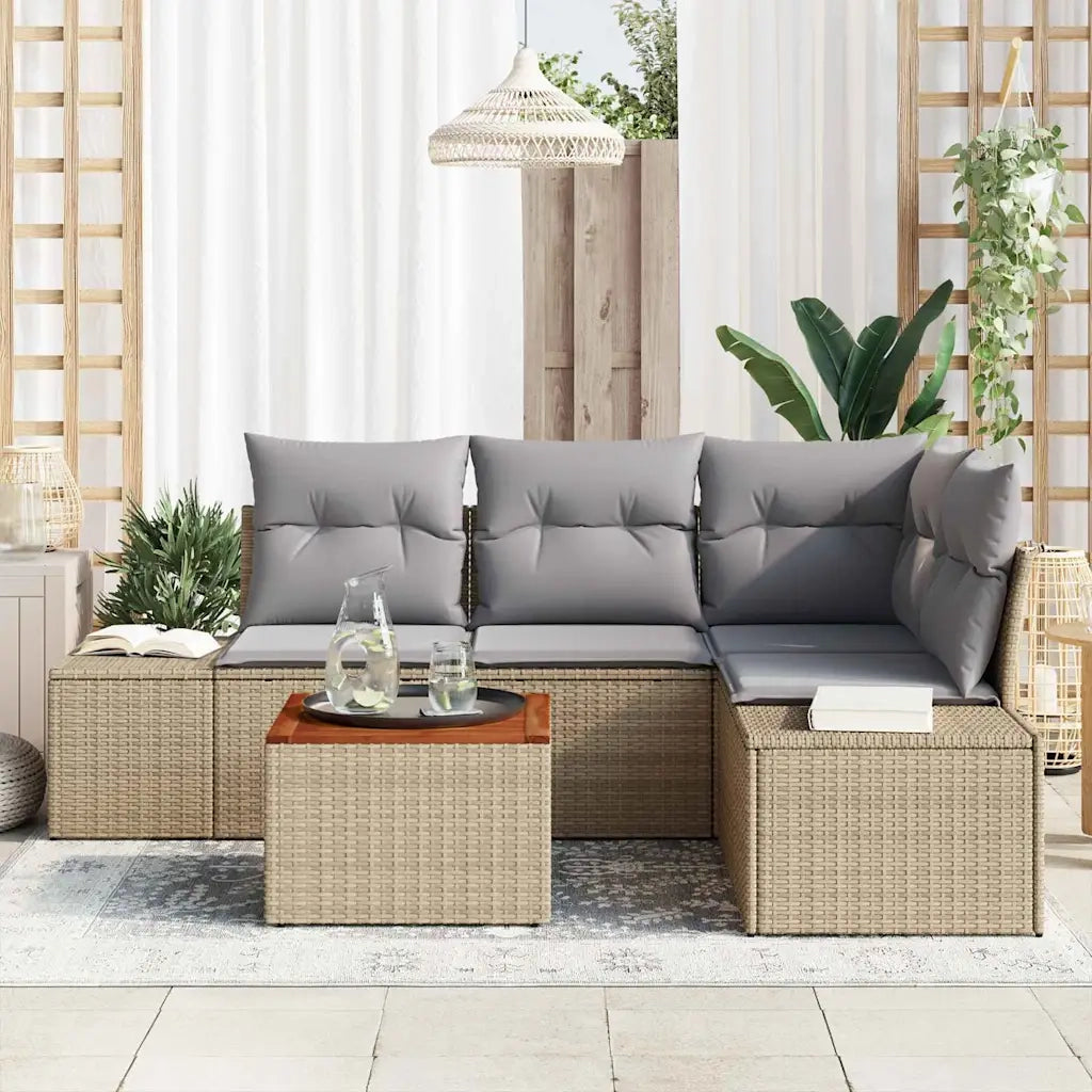 Set Divano da Giardino 5 pcs Beige e Grigio Chiaro polyrattan 3356621