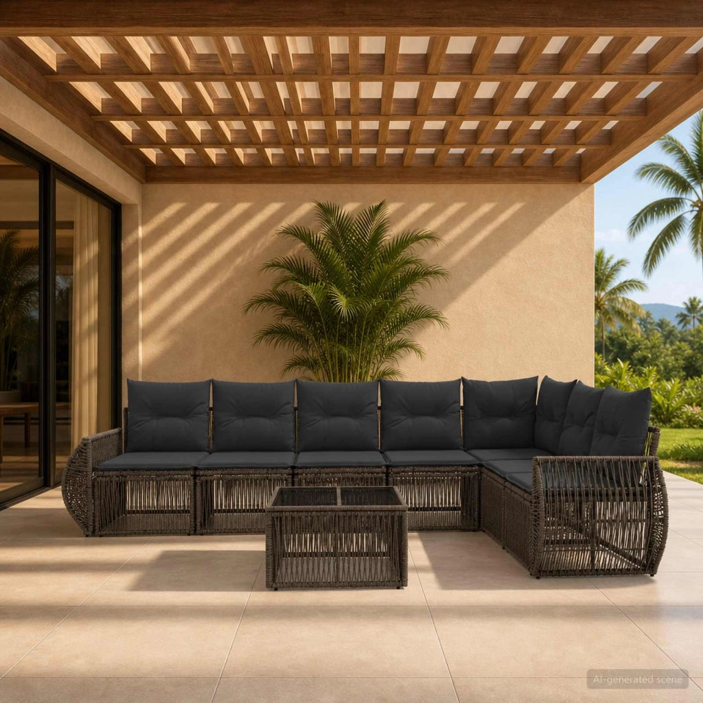 Set Divano da Giardino 8 pz Grigio e Grigio Scuro polyrattan 3435431