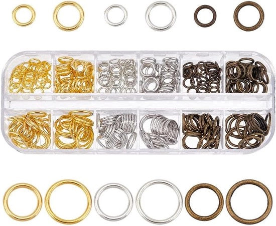 Set di anelli di chiusura con 285 pezzi in 4 misure per gioielleria e artigianato - 6/8/10/12 mm - Anelli di chiusura chiusi - Anelli di connessione - Varie colorazioni - Per bracciali e collane - Anelli di gioielleria rotondi