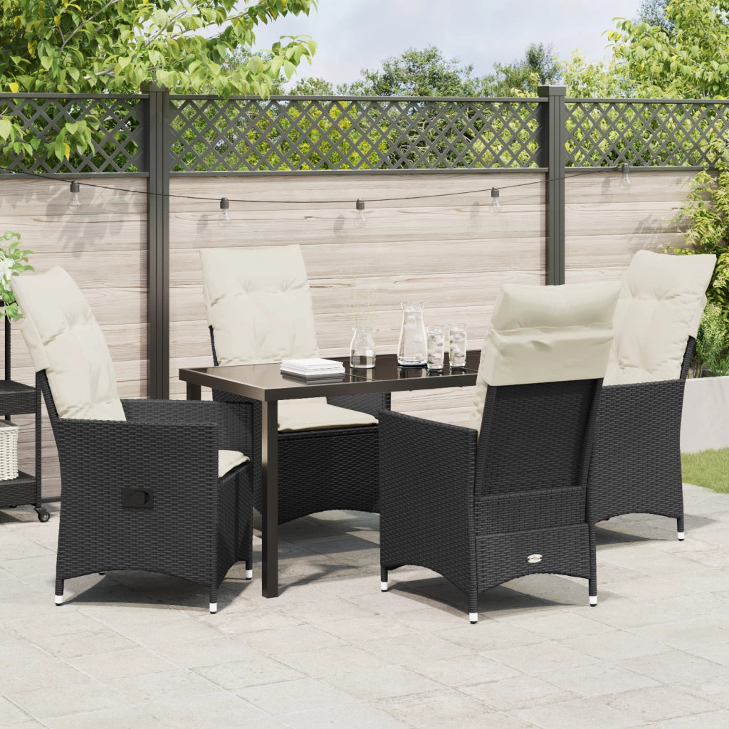 Set da Pranzo da Giardino 5 Pezzi con Cuscini Nero Polyrattan