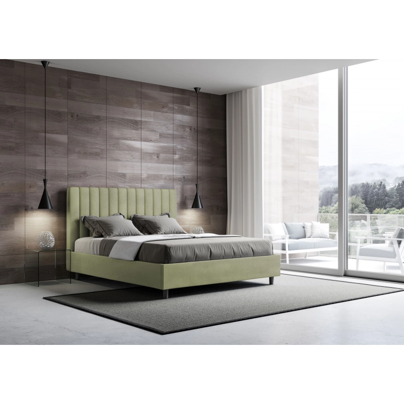 Letto imbottito Matrimoniale 160x200 cm Agueda - Con rete,Microfibra,Tè verde