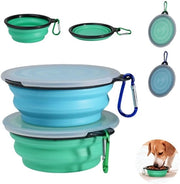 2 contenitori portatili pieghevoli, muniti di gancio da parete, bocchette di silicone impermeabili per cani e gatti, ideali per acqua e cibo (450 ml, verde chiaro e blu chiaro)