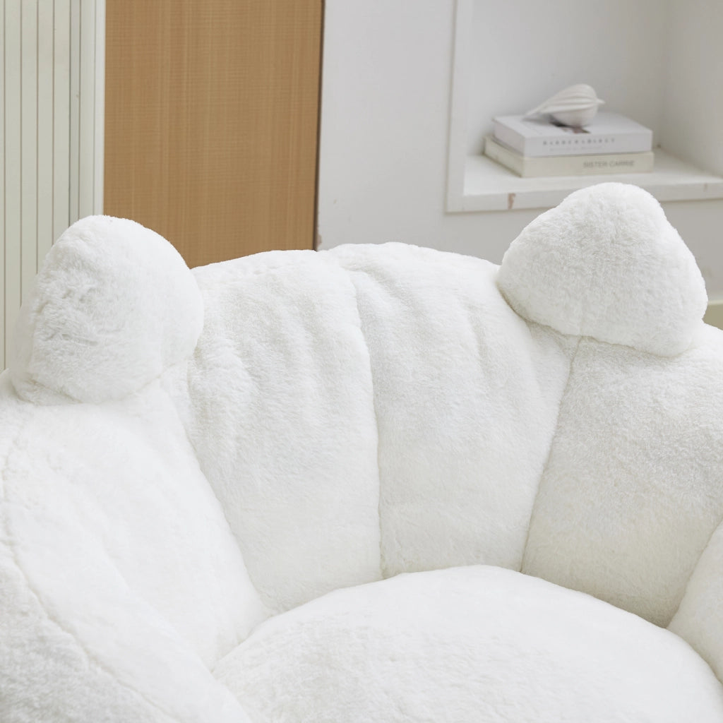 Fauteuil pouf a fiore con imbottitura in schiuma design leggero per soggiorno e camera da letto in peluche bianco