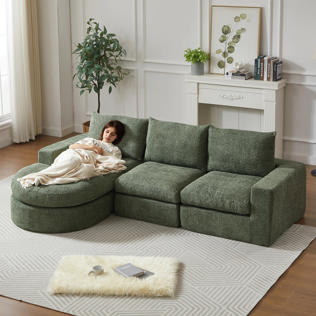 Divano Modulare Angolare con Chaise Longue ¨C MINIMAL ¨C Tessuto Chenille