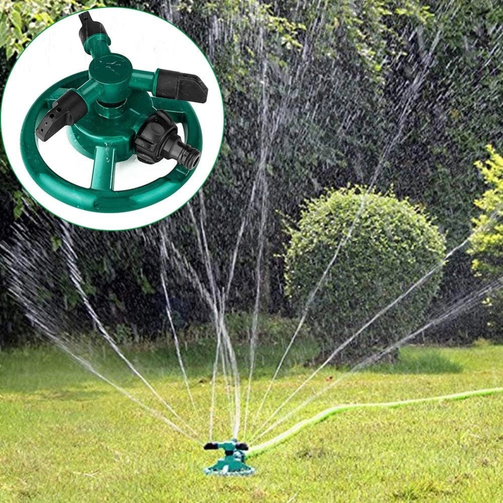 Trade Shop - Irrigatore Da Giardino Spruzzatore Prato Su Base Puntale 3 Braccia 360° Annaffia -